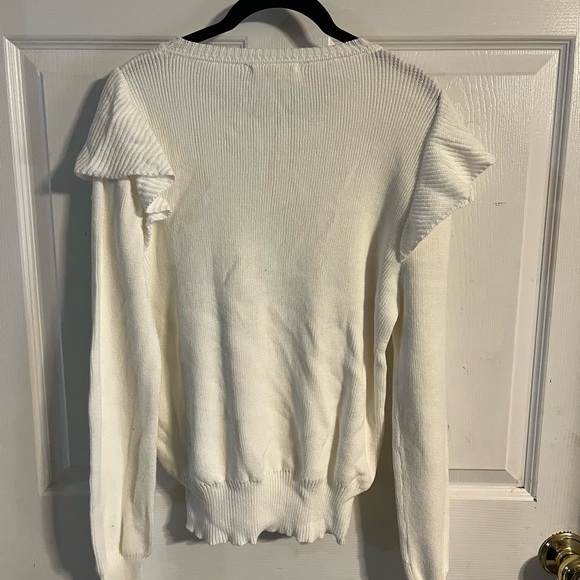 Le Lis White Ruffle Crew Neck Sweater - Picture 2 of 5